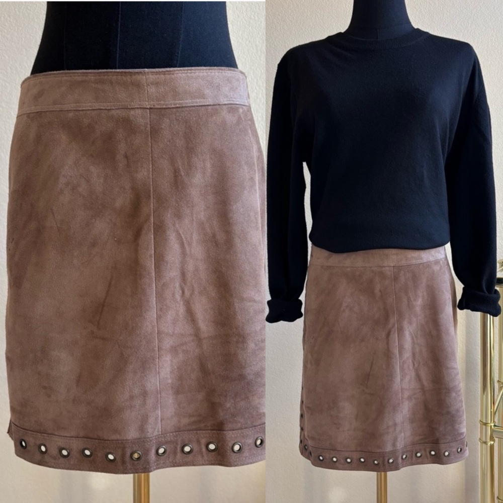 KORS Michael Kors Brown Suede Grommet Mini Skirt Size 6 Made in USA Designer